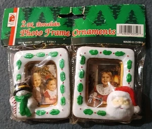 Set of 2 Vintage Porcelain Christmas Photo Frame Ornaments ***NEW*** - Picture 1 of 2