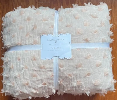 NEW Pottery Barn Love Shack Fancy Sweet Tulle Bows Heavenly Soft Faux Fur Quilt - Image 1 of 4