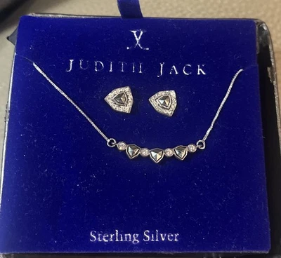 Caja de collar y pendientes Judith Jack de plata de ley 925 con diamantes de imitación de marcasita nueva con etiquetas Foto 1 de 4