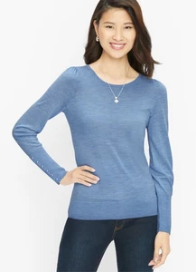Talbots 100% Merino Wool Light Blue Pearl Bead Accent On Sleeve Size Small - Picture 1 of 8