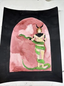 Original Painting of Lilith , WatercolorOoak ArtFolklore Myths Halloween - Picture 1 of 3