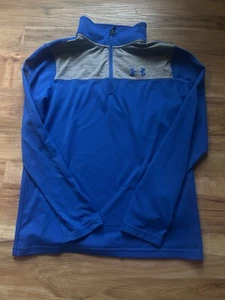 Under Armour YMD Long Sleeve Shirt Athletic Heat Gear Collared Blue Boys Polo - Picture 1 of 4