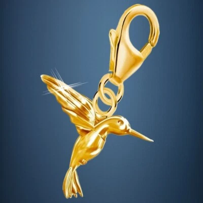 Kolibri Charm 925 Sterling-Silber Gold vergoldet Vogel Anhänger für Armband - Bild 1 von 3