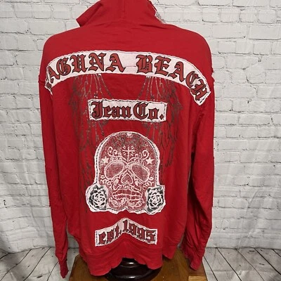 Sudadera con Capucha Laguna Beach Jean Co Calavera Envejecida Talla XL Roja Unisex Aspecto Vintage Foto 1 de 4