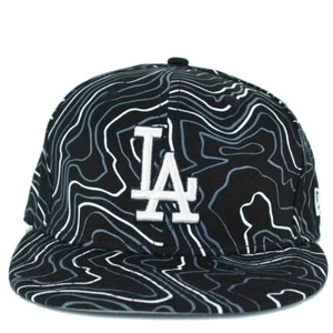 New Era LA Dodgers Fitted Hat Black White Contour Lines | Men's Authentic Cap - Picture 1 of 3
