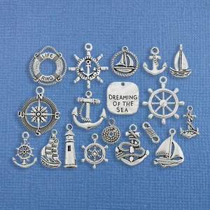 Deluxe Nautical Charm Collection Antique Silver Tone 18 Charms - COL250 - Picture 1 of 2