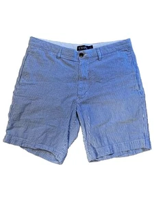 Pantalones Cortos Chinos Chaps Seersucker Hombres Talla 34 Azul Blanco Rayas Vacaciones Preppy - Imagen 1 de 5