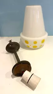 Vintage bemalte blickdichte Glas Hänge Decken Leuchte Lampenschirm 50er Jahre Armatur - Bild 1 von 4