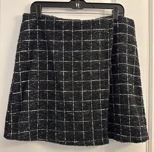 Cato Skirt Womens 14 Black White Plaid Tweed Classic Preppy Pull On Above Knees - Picture 1 of 13
