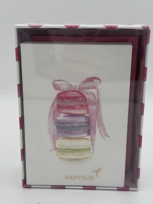 Papyrus note cards boxed macaroons pink pastel ribbon bow macaron NEW - Image 1 of 3
