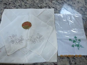 3 VINTAGE HANKIES--EMBROIDERED SHAMROCKS-FLOWERS-#Y - Bild 1 von 24