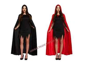 Long Deluxe Velvet Hooded Cloak Cape Red Black Vampire Halloween Hood Coat - Picture 1 of 7