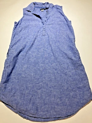 Ediciones Básicas Mediano Algodón Lino Vestido Bolsillos Cuello Verano Playa Foto 1 de 4