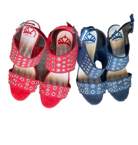 FERGALICIOUS BY FERGIE Jolene Women High Block Heel Fabric Buckle 8M Two Pairs - Picture 1 of 17