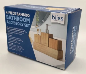 Juego de 4 piezas de accesorios de baño de bambú Bliss bandeja dispensadora de loción/jabón cepillo de dientes - Imagen 1 de 8
