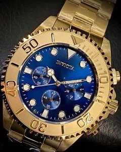 Orologio Uomo Invicta 36974 Pro Diver NUOVO 47MM Quadrante Blu Quarzo Tono Oro Bracciale - Foto 1 di 12