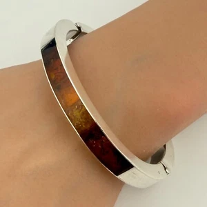 Brazalete brazalete vintage de plata de ley 925 con incrustaciones de ámbar báltico tamaño 7"" (29 g) - Imagen 1 de 4