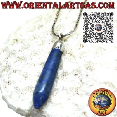 Ciondolo con lapislazzulo naturale a punta e cappuccio in solido  argento 925‰ - Immagine 1 di 4