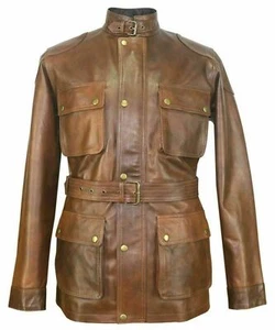 Men genuine lambskin leather Field Motorbike Panther Brown Coat Jacket - 015 - Picture 1 of 5