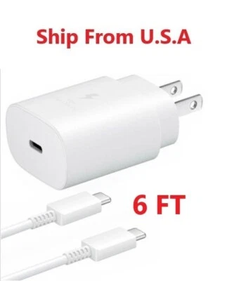 Cargador de pared rápido de 25 W + USB C a tipo C de 6 pies para Samsung Galaxy S20/S22/S21 negro Foto 1 de 3