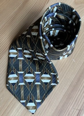 Corbata geométrica 100 % seda importada de colección años 80 verde 4" x 57" moderna para hombre Foto 1 de 4