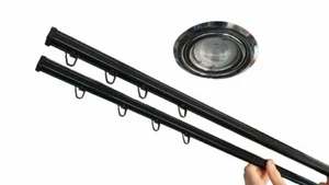 1-2 läufig Gardinenstange Innenschiene Decke Schwarz Schiene Aluminium Vorhang W - Bild 1 von 8