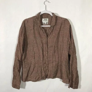 Blusa Lino Grande Manga Larga Cuello en V Rojo Tejido Patrón Botones Cuadrados - Imagen 1 de 3