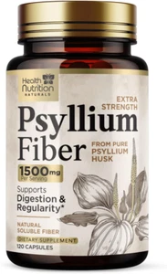 High Absorption Psyllium Husk Capsules 1500Mg Daily Fiber Supplement, Psyllium F - Picture 1 of 13