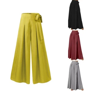 Lady Wide Leg Pants Summer High Waist Loose Long Palazzo Trousers Culottes - Picture 1 of 16