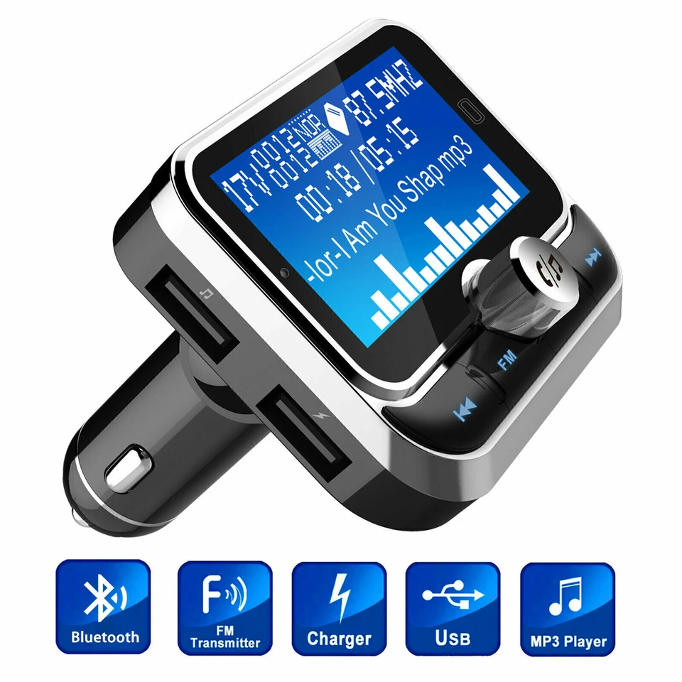 Wireless Car FM Transmitter with USB Charger Hands-Free Call 1.8 inch - Image 1 of 4