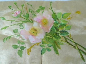 Antique FRENCH HANKY HOLDER Case,Hand Painted Pink Roses Handkerchief Fold - Picture 1 of 4