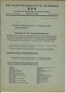 REIFEN-PREISSCHUTZ-VERBAND, Verbraucherliste 1938 - Picture 1 of 2
