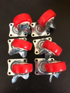 6pcs X 2” in 50mm Swivel Castor Castors Caster Casters Wheel W Brake Red #6433R - Picture 1 of 3
