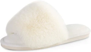 Women'S Faux Fur Slippers Fuzzy Flat Spa Fluffy Open Toe House Shoes Indoor Outd - Picture 1 of 12