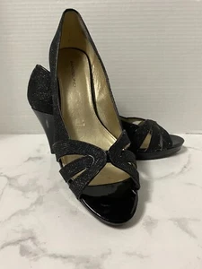 Bandolino Mabele Open Toe Pumps Black Sparkle Dress Shoes Size 10M - Picture 1 of 19