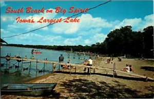 anni 50 SPIAGGIA SUD SUL LAGO GRANDE SPIRITO. CARTOLINA IOWA. SM11 - Foto 1 di 2