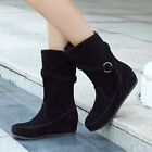 Ethnic Style Mid Calf Boots Womens Comfort Hidden Heel Pull On Tassel Boots Size
