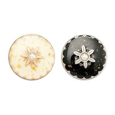 5pcs Vintage Pearl Metal Button with Golden Flakes, Floral Design, 18/25mm - Image 1 of 3
