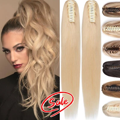 100% Remy Hair Ponytail Claw Clip In Real Human Hair Extensions Pony Tail Blonde - Image 1 of 4