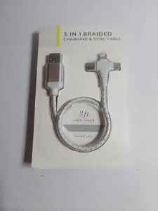 Charging & Sync Cable 3-in-1 Vivitar Braided Charger 3 ft - Zdjęcie 1 z 2