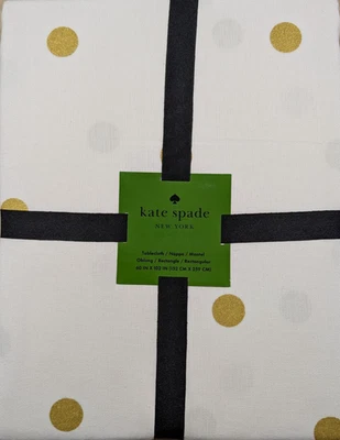 ¡Nuevo! Mantel Kate Spade - Elegante punto dorado navideño sobre marfil 60" X 102" - Imagen 1 de 3
