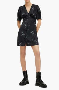 NEW AllSaints Demi Black Butterfly Print Satin Minidress Sz 8 NWT $269 - Picture 1 of 16