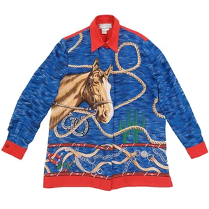 Vintage Diane Gilman Seide Top Reitsport Pferd Western Print Bluse Shirt Medium - Bild 1 von 13