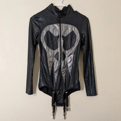 全新 Leg Avenue 骷髅吊袜带 紧身衣 珠光 Iridescent 黑色 Hustler 尺寸 S 86679 — 第 1/4 张图片