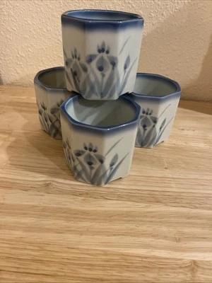 Blue & White Ceramic Succulent Plant Pots W/Iris Flower Design-2.75”x2.75”-4 - Image 1 of 4