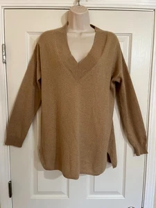 Suéter Tina Stephens Para Mujer Cachemira Camel Cuello en V Túnica Hombro Caído Pequeño - Imagen 1 de 8