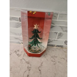 Albero di Natale vintage in vetro scolpito a mano con accenti in oro 22k nuovo con scatola - Foto 1 di 3