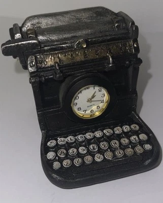 "Estatuilla de máquina de escribir retro miniatura de 2" X 2 1/2"" de resina vintage con reloj de cuarzo" Foto 1 de 4