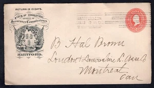 USA Hartford Ct 1902 Insurance Commissioner Advertising Cover to Montreal Canada - Picture 1 of 2