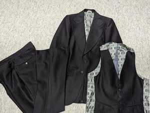 Vintage 70er Jahre Made 3PC ANZUG Polyester 34R 30x32 spitzes Revers DISCO gestreift Smoking - Bild 1 von 15